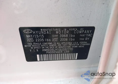 2016 Hyundai Elantra Gt z USA, uszkodzony, nr VIN KMHD35LH1GU282770